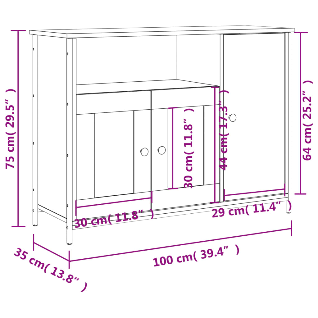 Buffet chêne fumé 100x35x75 cm bois d'ingénierie