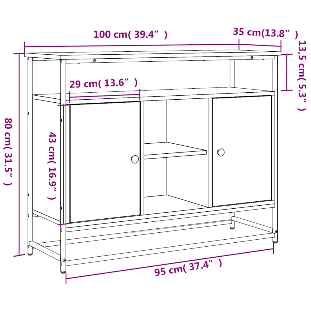 Buffet chêne sonoma 100x35x80 cm bois d'ingénierie - XIOS