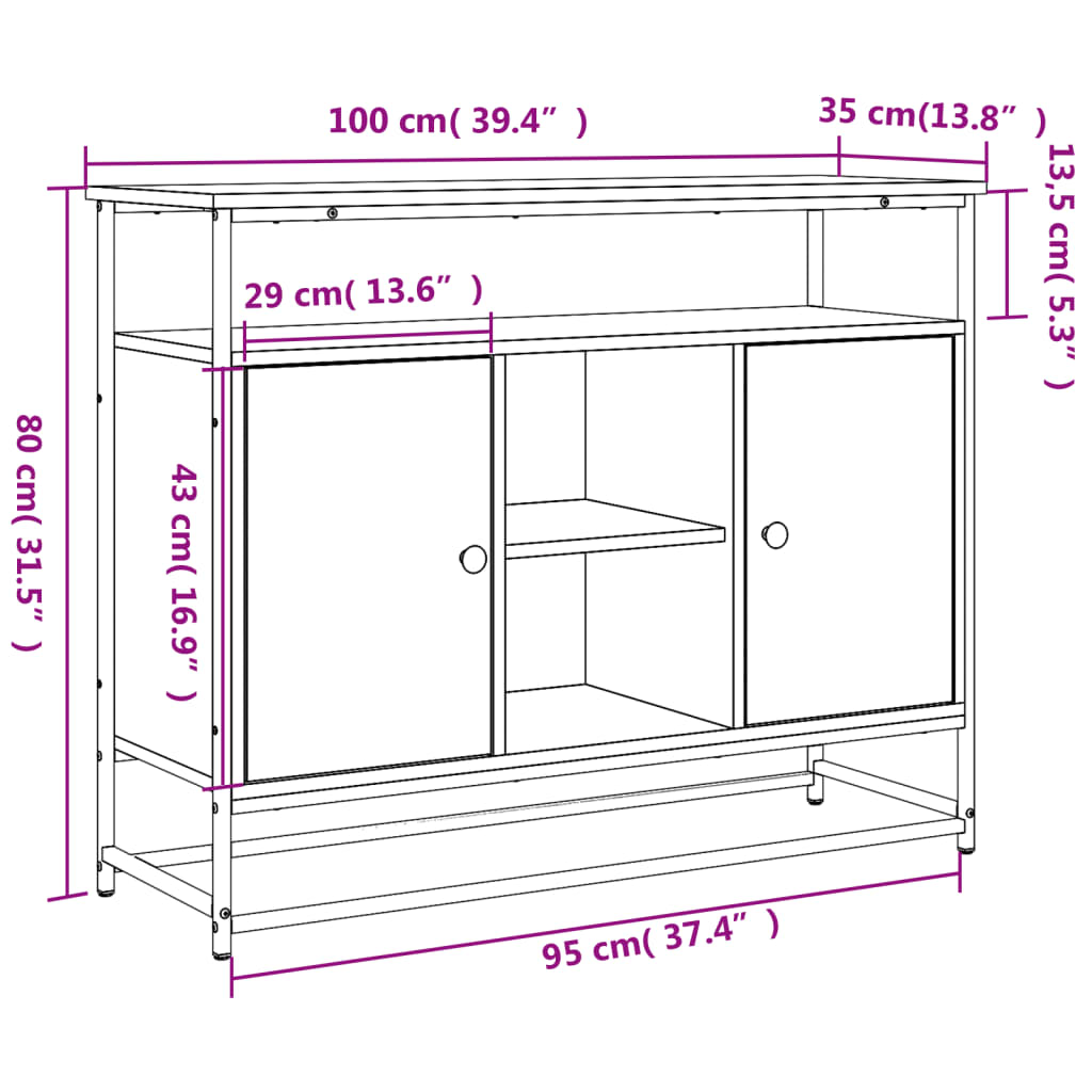 Buffet chêne fumé 100x35x80 cm bois d'ingénierie - XIOS