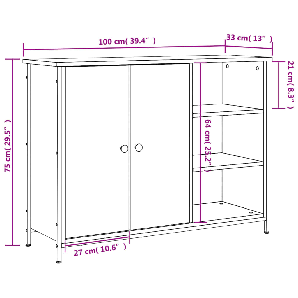 Buffet noir 100x33x75 cm bois d'ingénierie - XIOS