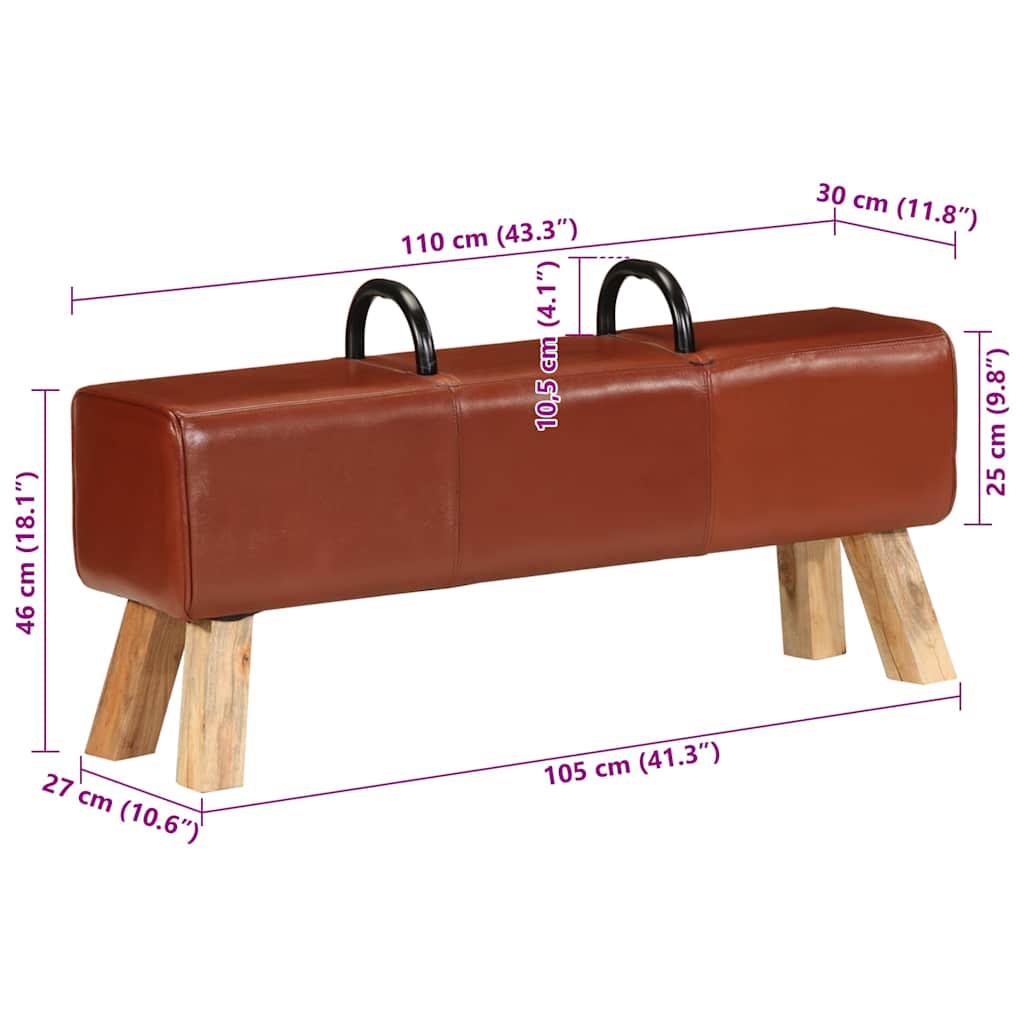 Banc de gymnastique marron 110 cm cuir véritable - XIOS