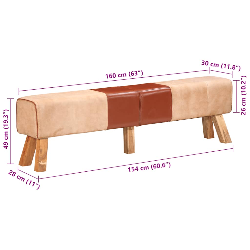 Banc de gymnastique marron 160 cm cuir véritable et toile - XIOS