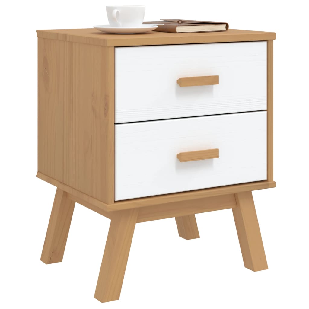 Table de chevet OLDEN blanc et marron bois de pin solide - XIOS
