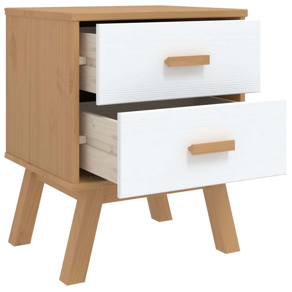 Table de chevet OLDEN blanc et marron bois de pin solide - XIOS
