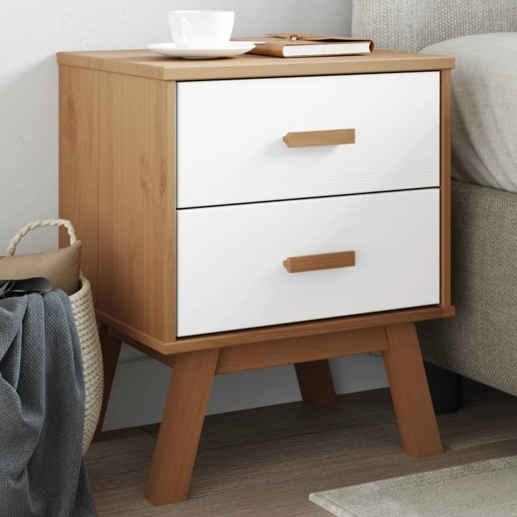 Table de chevet OLDEN blanc et marron bois de pin solide - XIOS