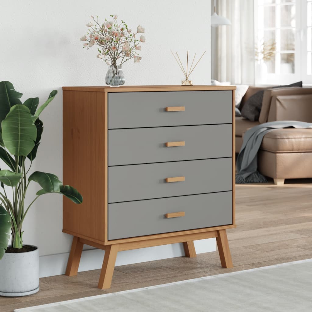 Armoire à tiroirs OLDEN gris et marron bois de pin solide - XIOS