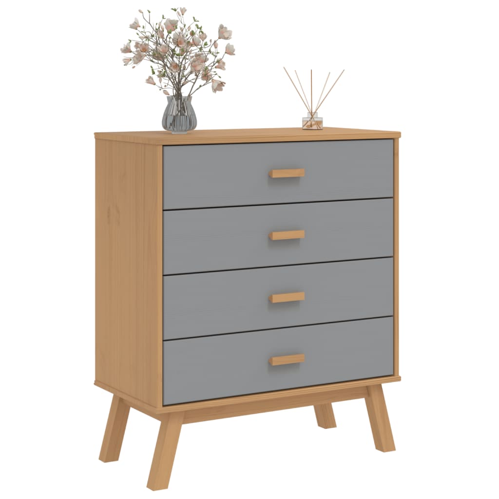 Armoire à tiroirs OLDEN gris et marron bois de pin solide - XIOS