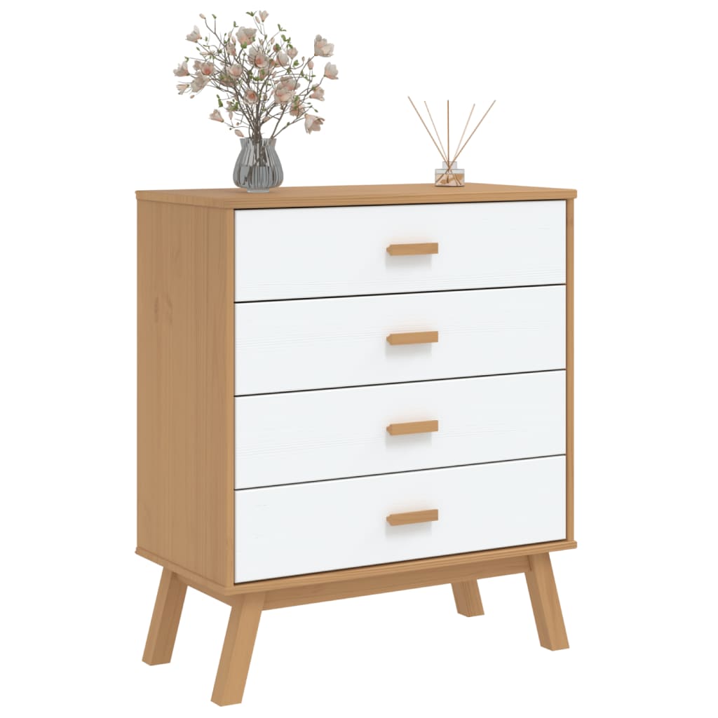 Armoire à tiroirs OLDEN blanc et marron bois de pin solide - XIOS