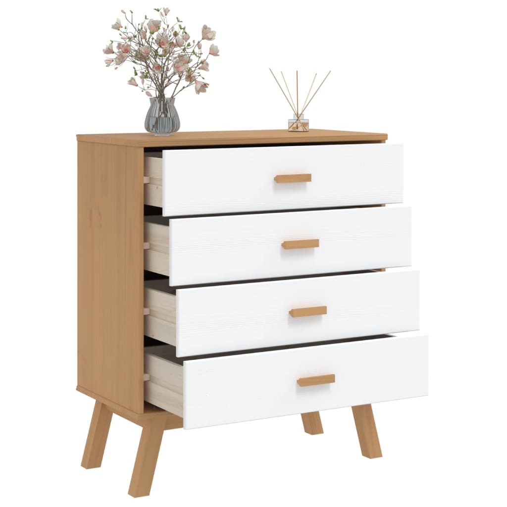 Armoire à tiroirs OLDEN blanc et marron bois de pin solide - XIOS