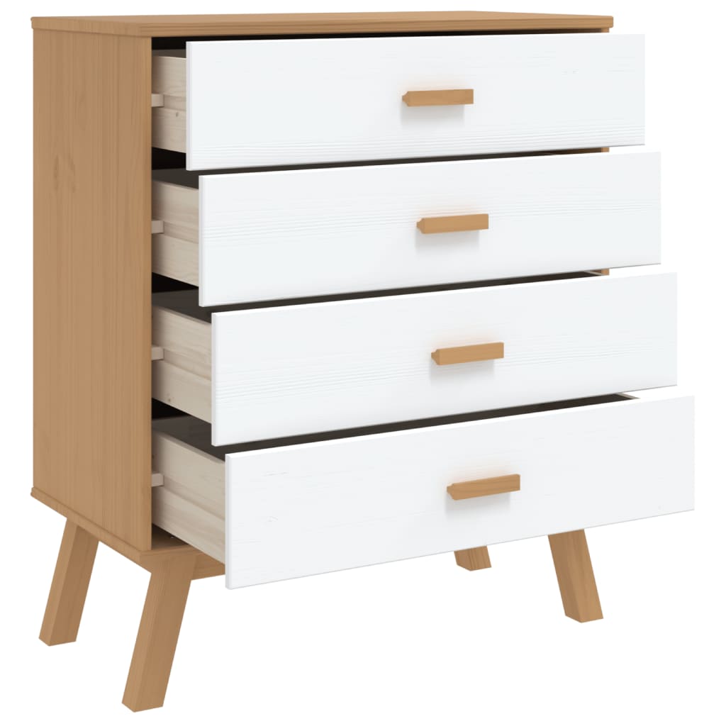 Armoire à tiroirs OLDEN blanc et marron bois de pin solide - XIOS
