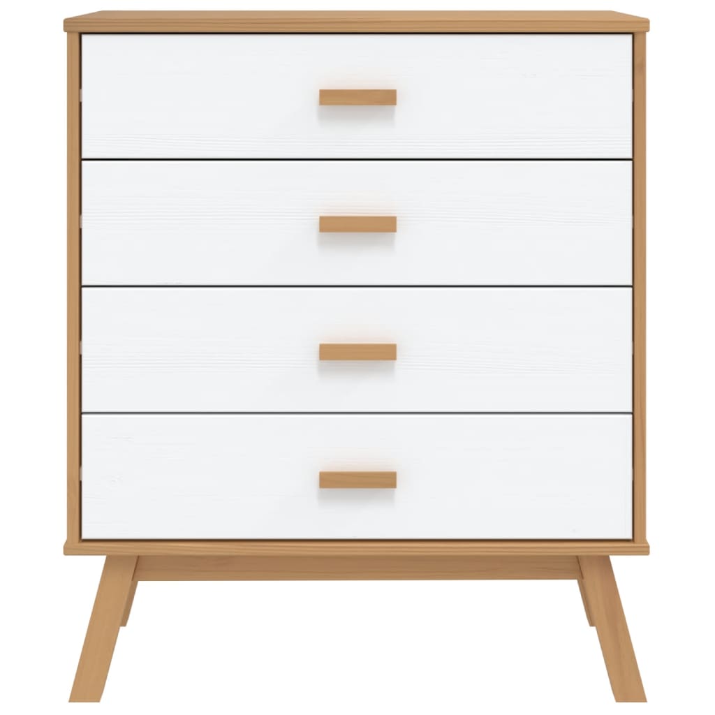 Armoire à tiroirs OLDEN blanc et marron bois de pin solide - XIOS