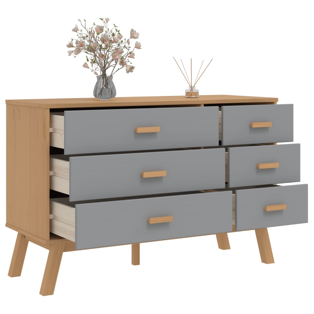 Armoire à tiroirs OLDEN gris et marron bois de pin solide - XIOS