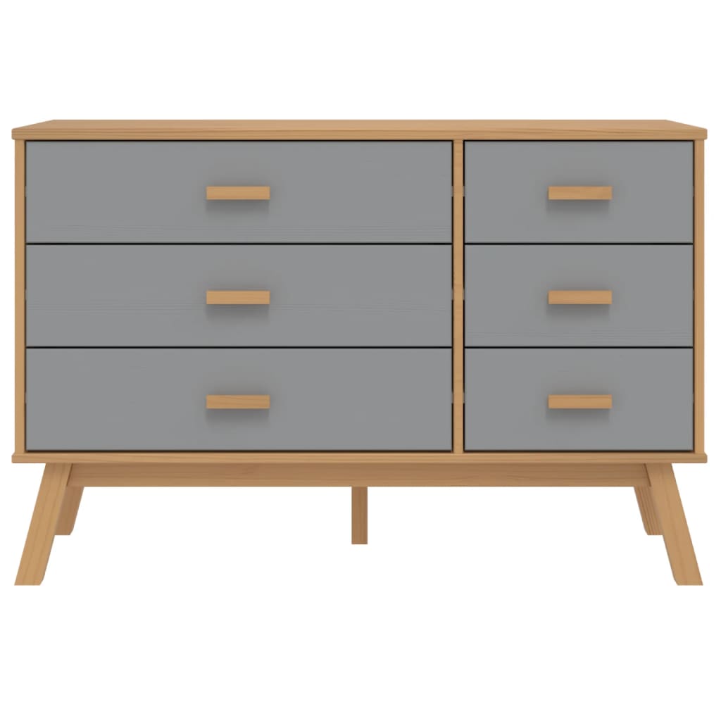 Armoire à tiroirs OLDEN gris et marron bois de pin solide - XIOS