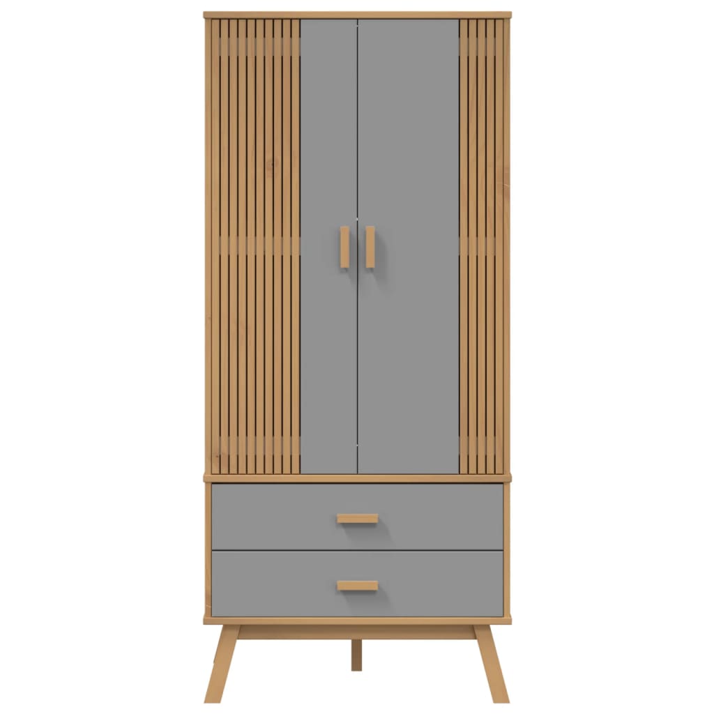 Garde-robe OLDEN gris et marron 76,5x53x172 cm bois massif pin - XIOS