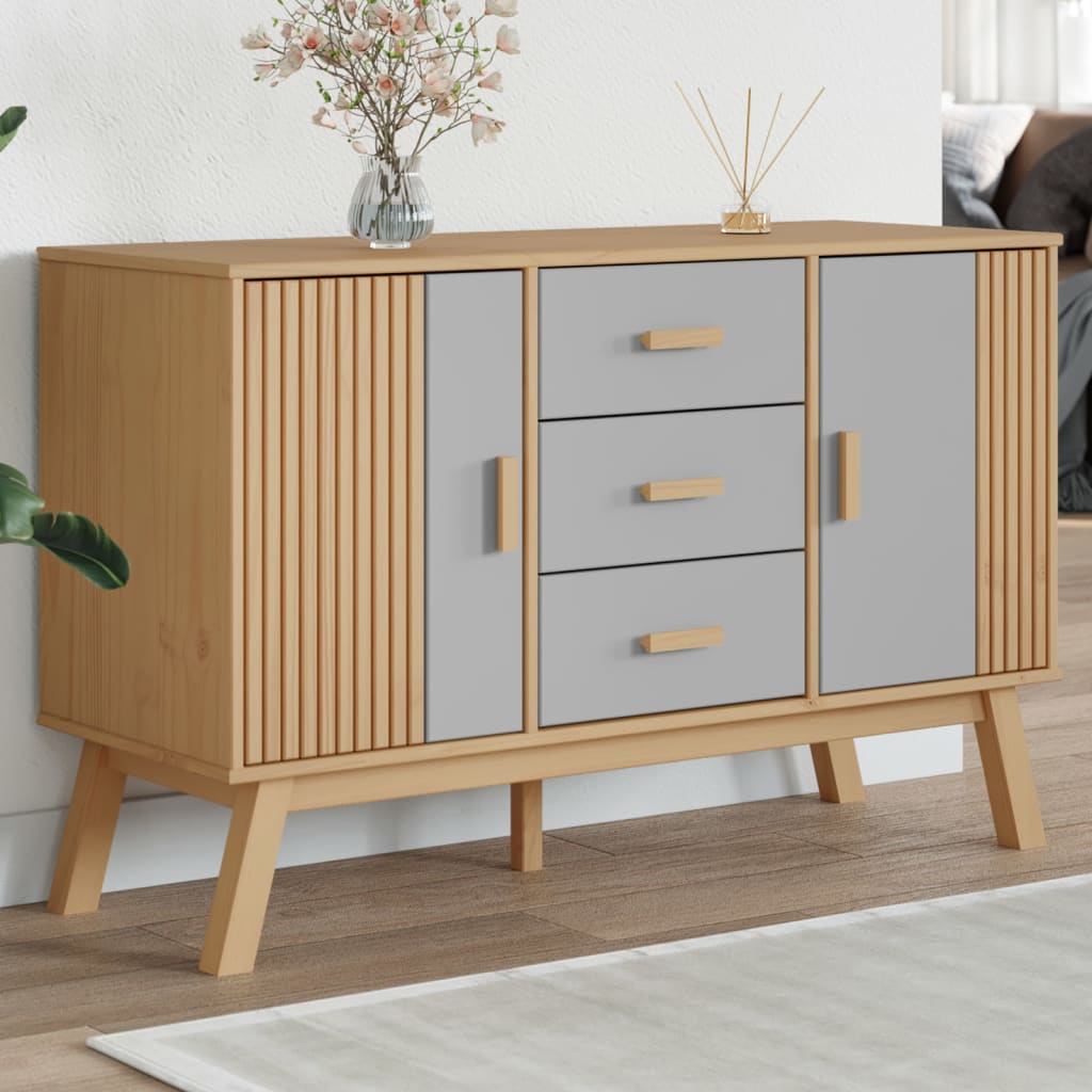 Buffet OLDEN gris et marron 114x43x73,5 cm bois massif de pin - XIOS