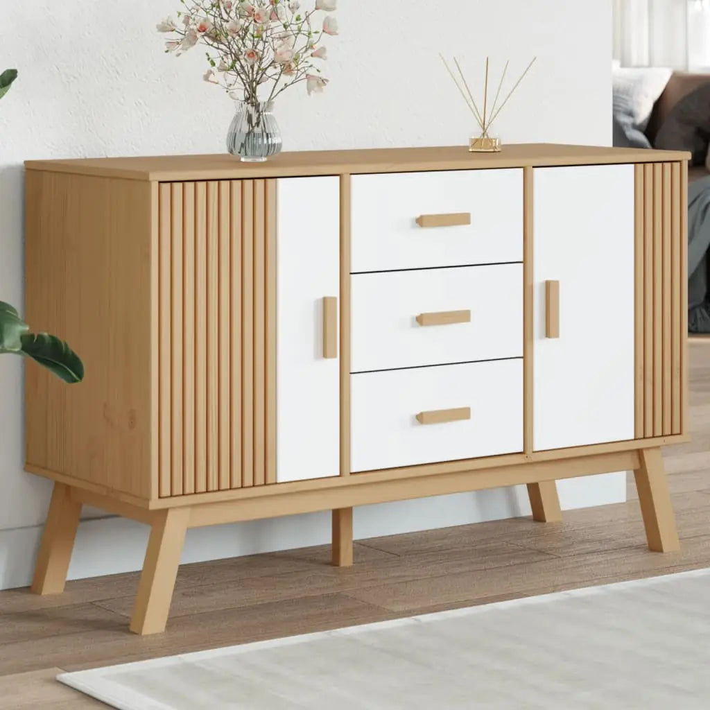 Buffet OLDEN blanc et marron 114x43x73,5 cm bois massif de pin - XIOS