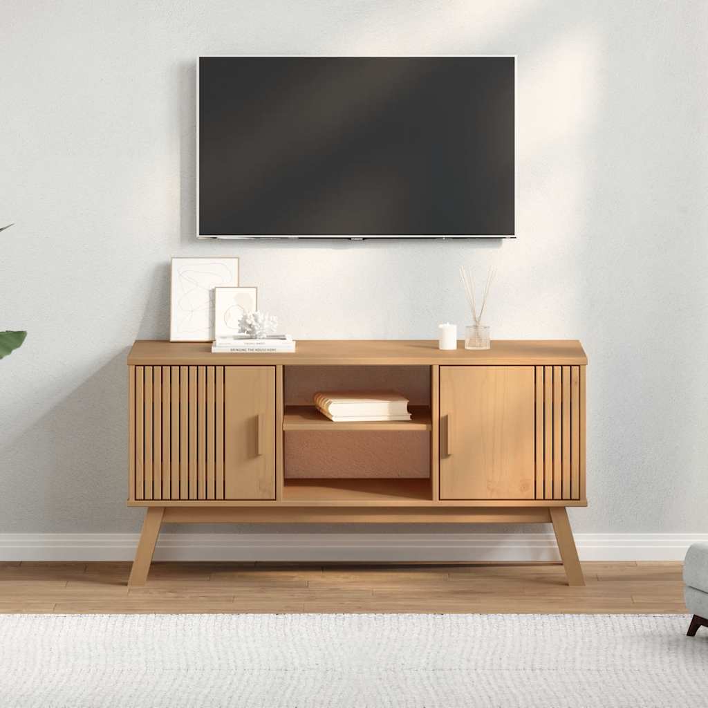 Meuble TV OLDEN marron 114x43x57 cm bois de pin massif - XIOS