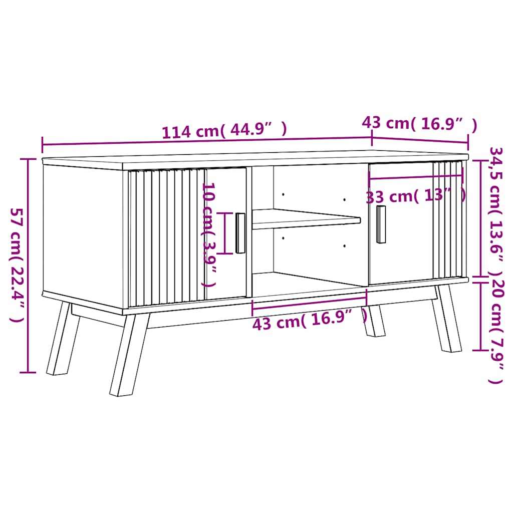 Meuble TV OLDEN marron 114x43x57 cm bois de pin massif - XIOS