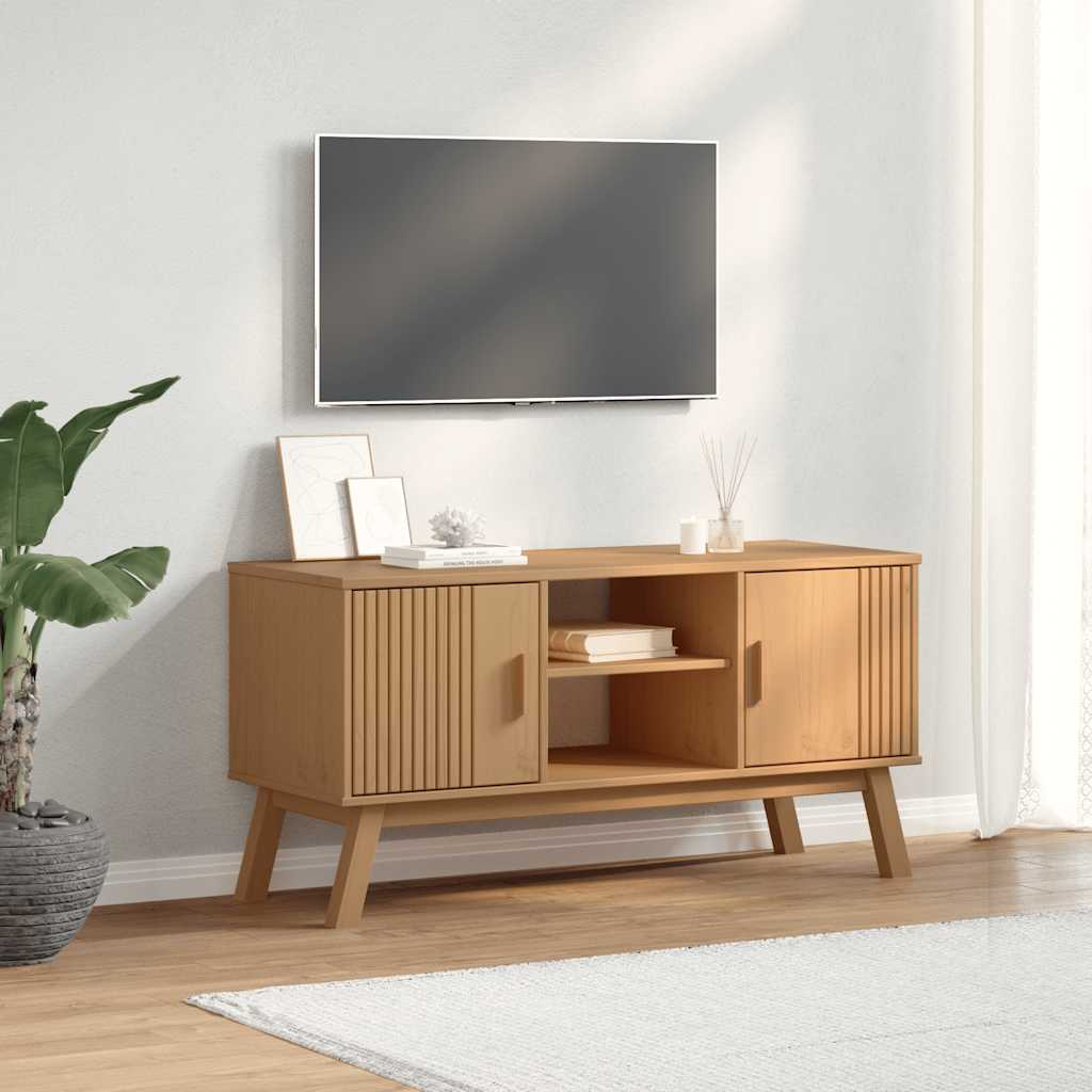 Meuble TV OLDEN marron 114x43x57 cm bois de pin massif - XIOS