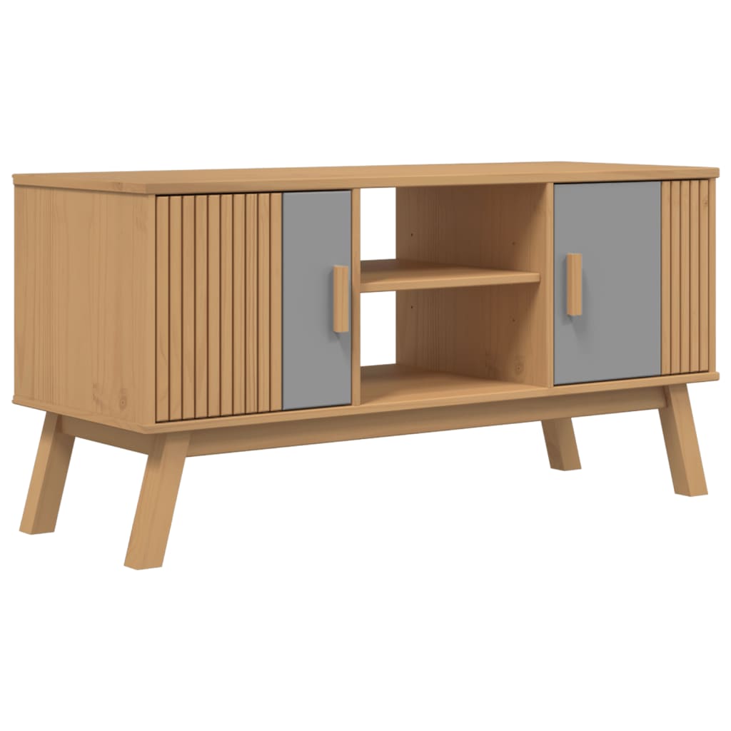 Meuble TV OLDEN gris et marron 114x43x57 cm bois de pin massif Meubles TV vidaXL   