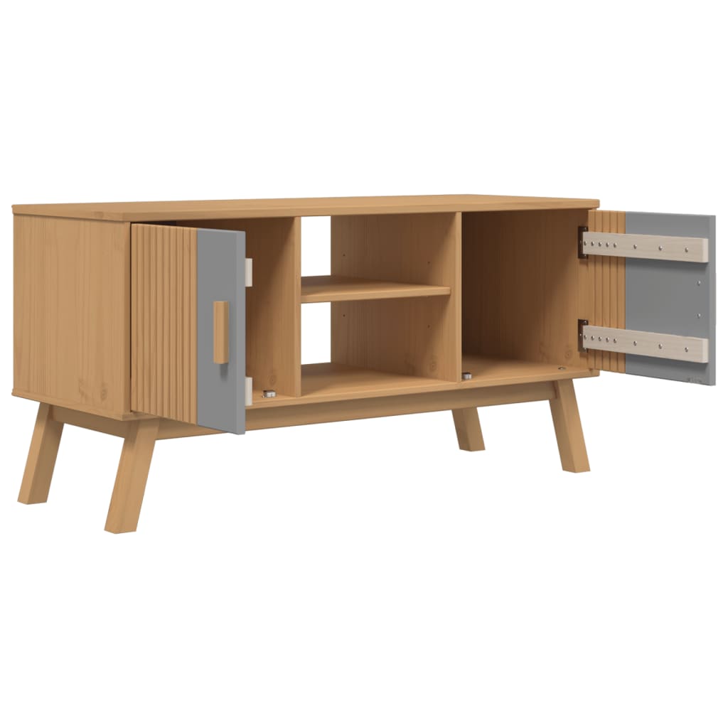 Meuble TV OLDEN gris et marron 114x43x57 cm bois de pin massif Meubles TV vidaXL   