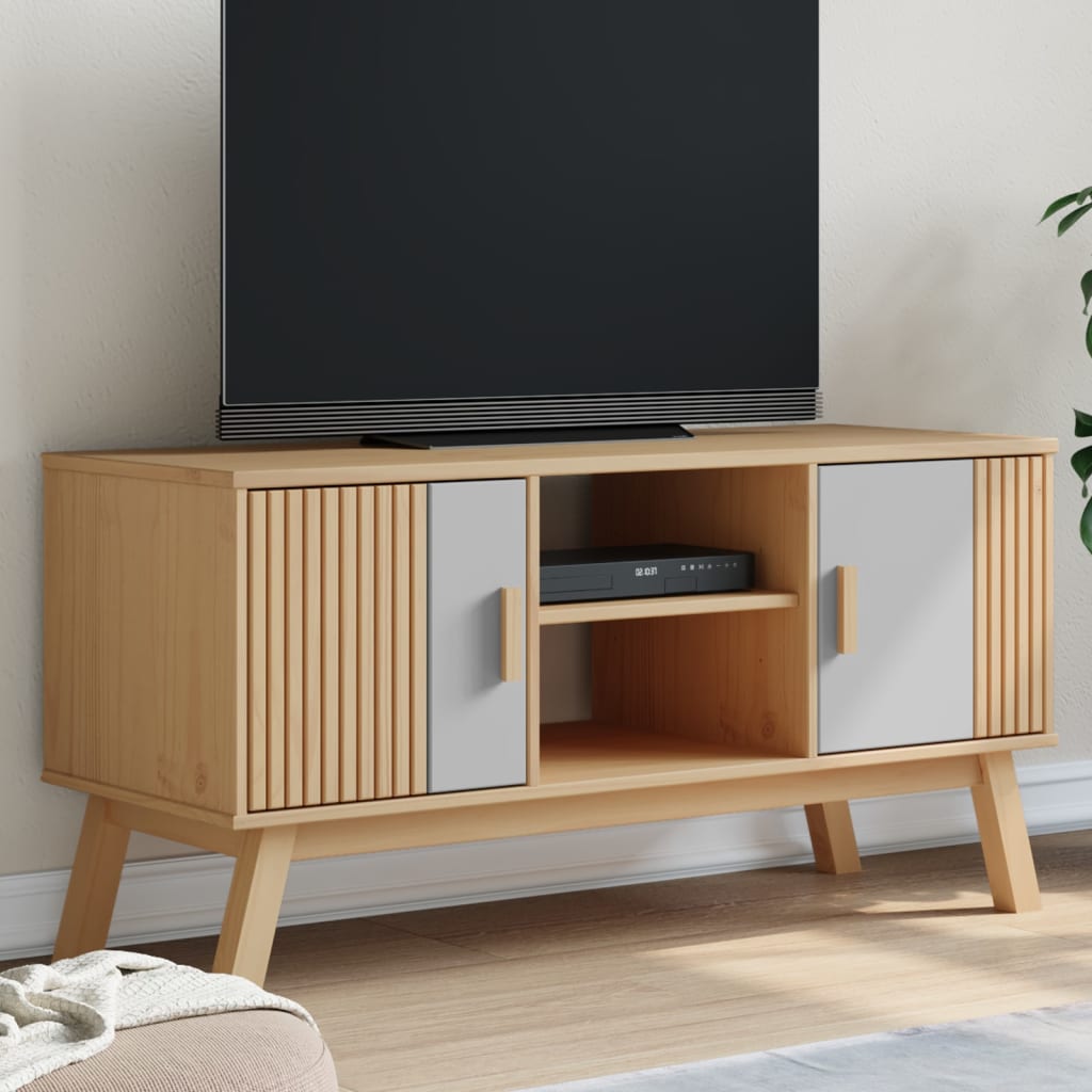 Meuble TV OLDEN gris et marron 114x43x57 cm bois de pin massif Meubles TV vidaXL   