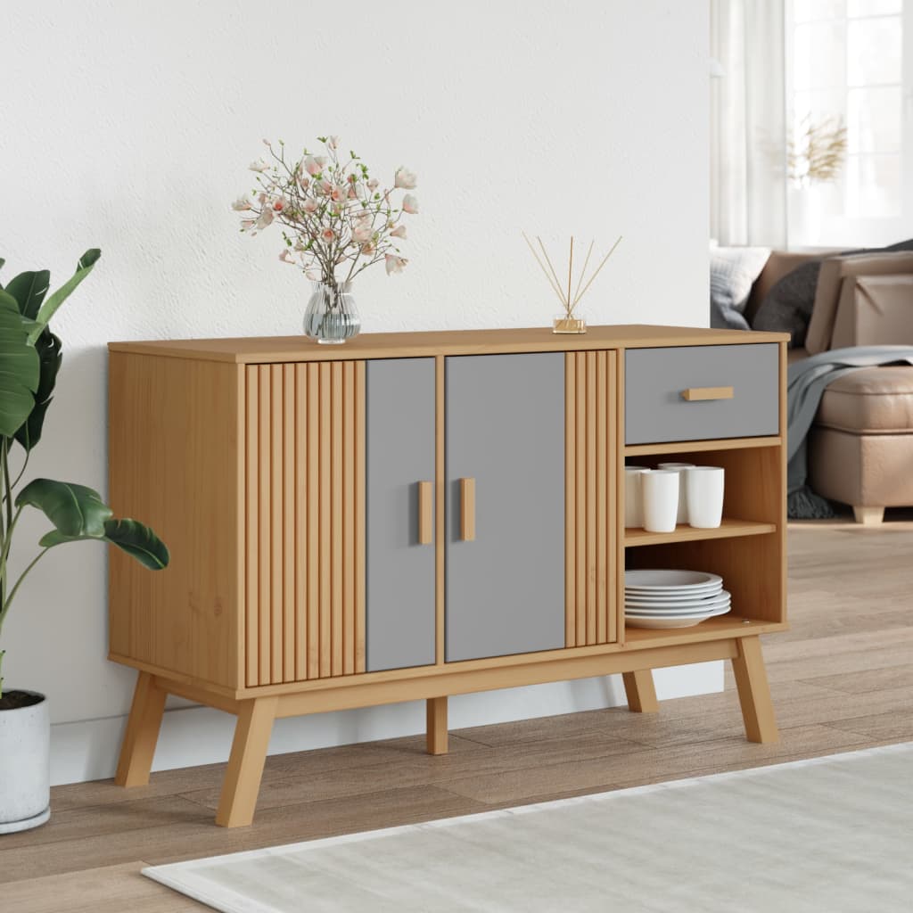 Buffet OLDEN gris et marron 114x43x73,5 cm bois massif de pin - XIOS