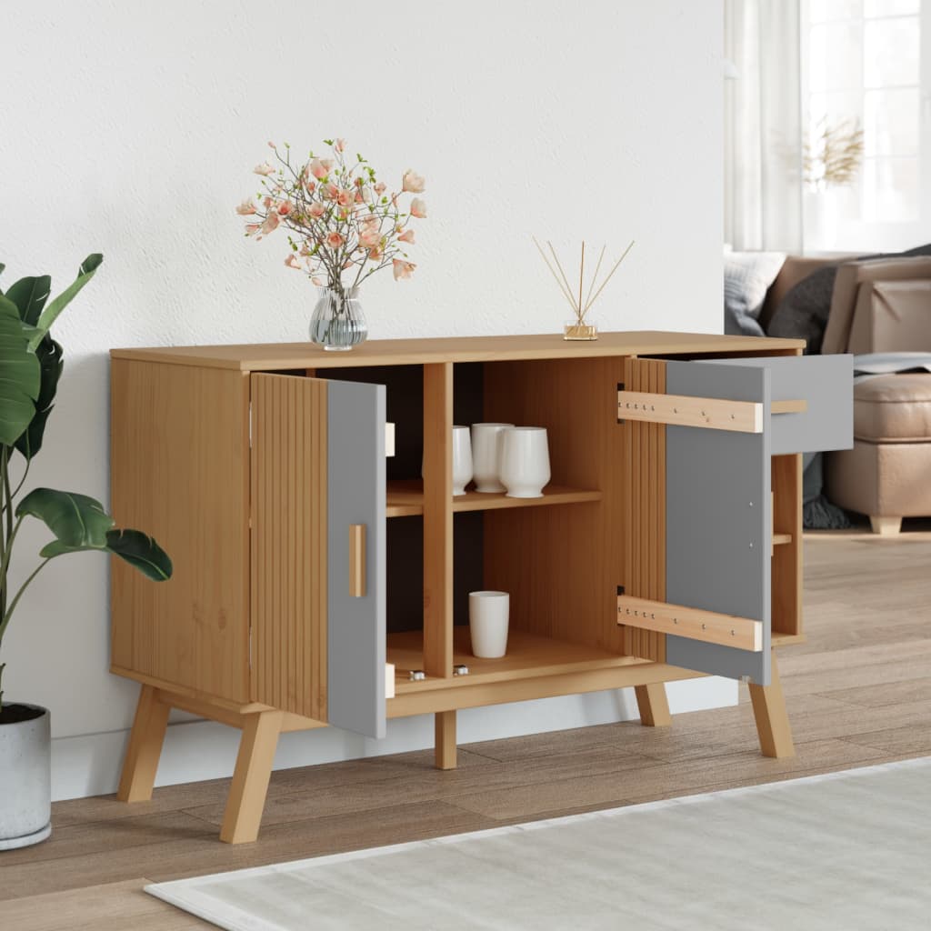 Buffet OLDEN gris et marron 114x43x73,5 cm bois massif de pin - XIOS
