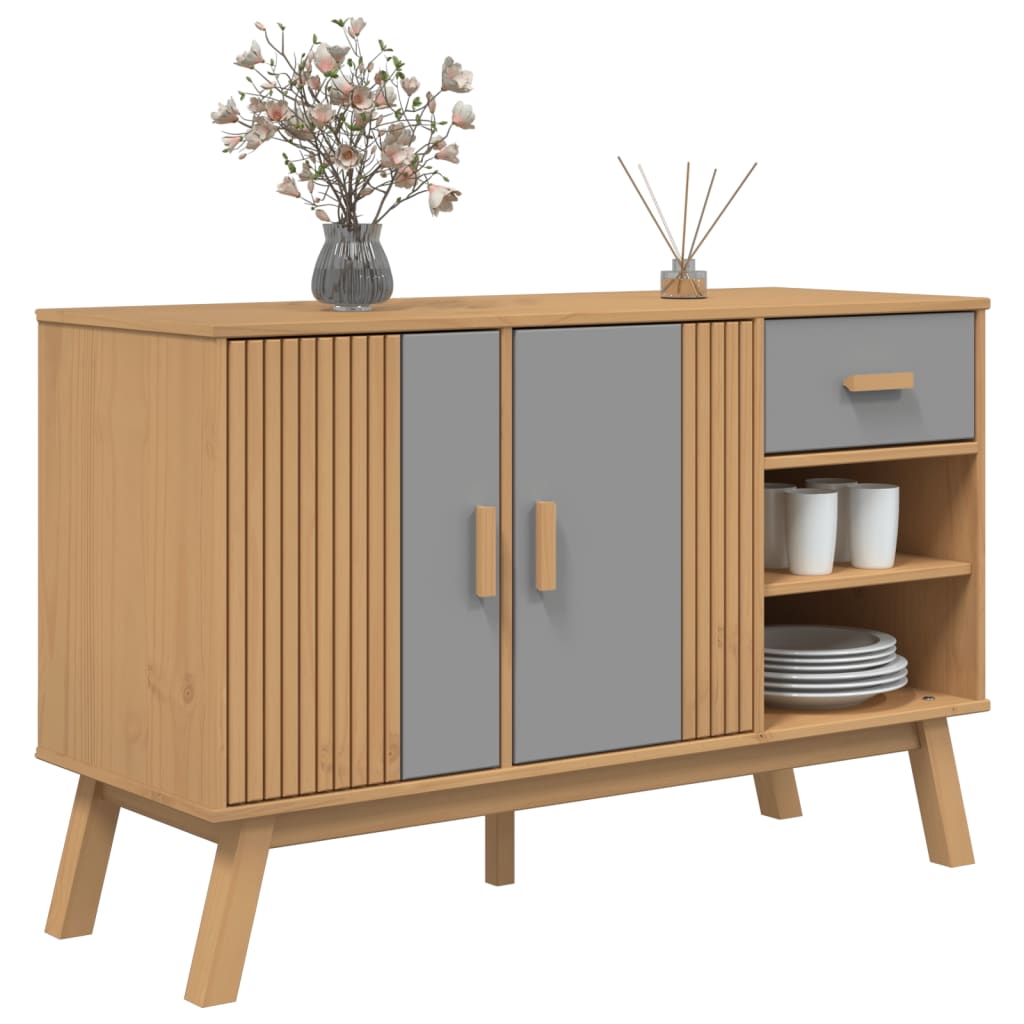 Buffet OLDEN gris et marron 114x43x73,5 cm bois massif de pin - XIOS