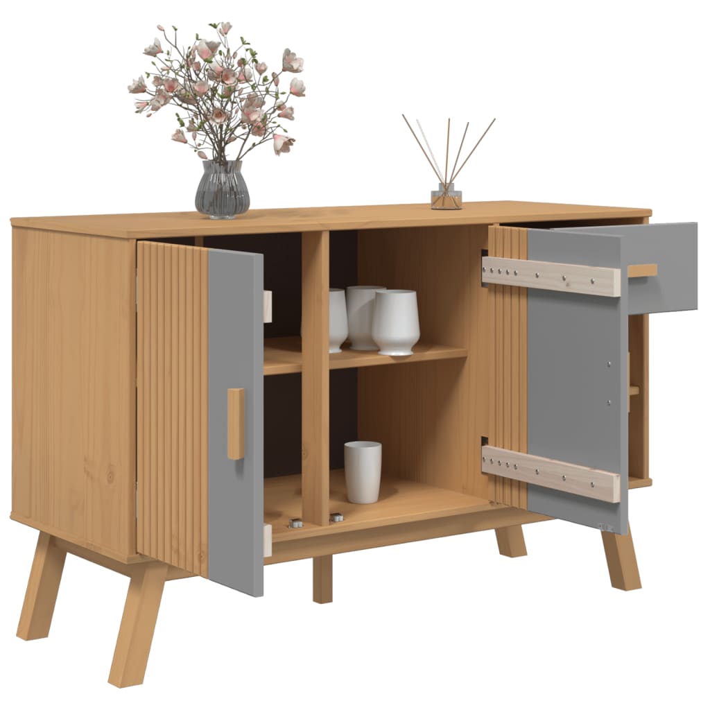 Buffet OLDEN gris et marron 114x43x73,5 cm bois massif de pin - XIOS
