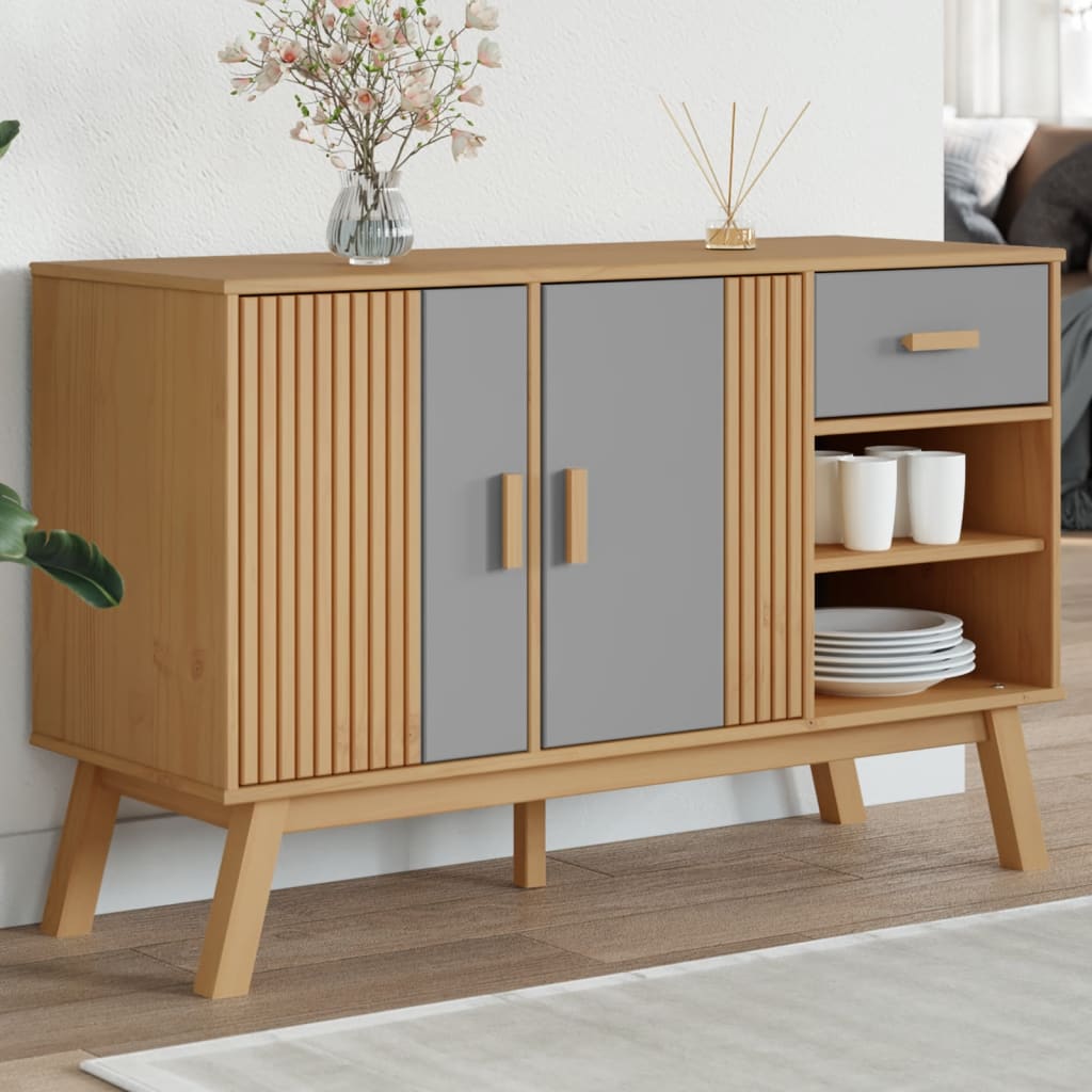 Buffet OLDEN gris et marron 114x43x73,5 cm bois massif de pin - XIOS