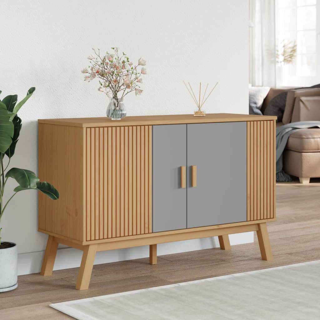 Buffet OLDEN gris et marron 114x43x73,5 cm bois massif de pin - XIOS