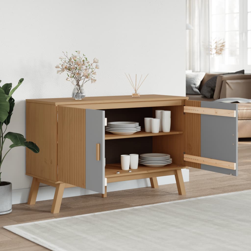 Buffet OLDEN gris et marron 114x43x73,5 cm bois massif de pin - XIOS