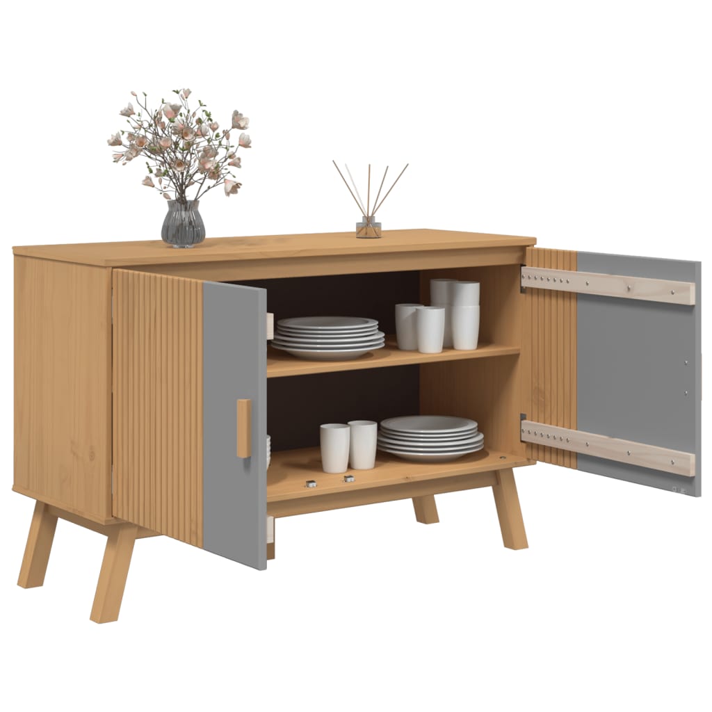 Buffet OLDEN gris et marron 114x43x73,5 cm bois massif de pin - XIOS