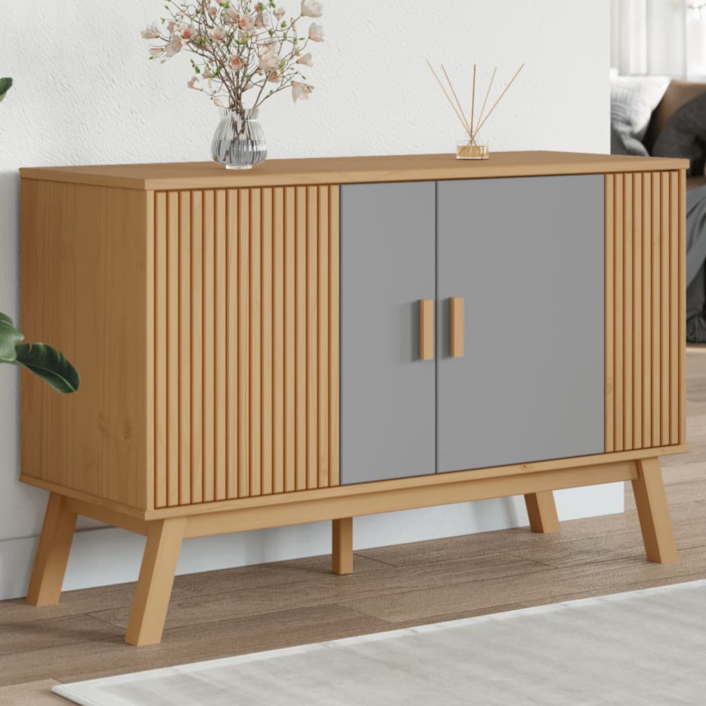 Buffet OLDEN gris et marron 114x43x73,5 cm bois massif de pin - XIOS