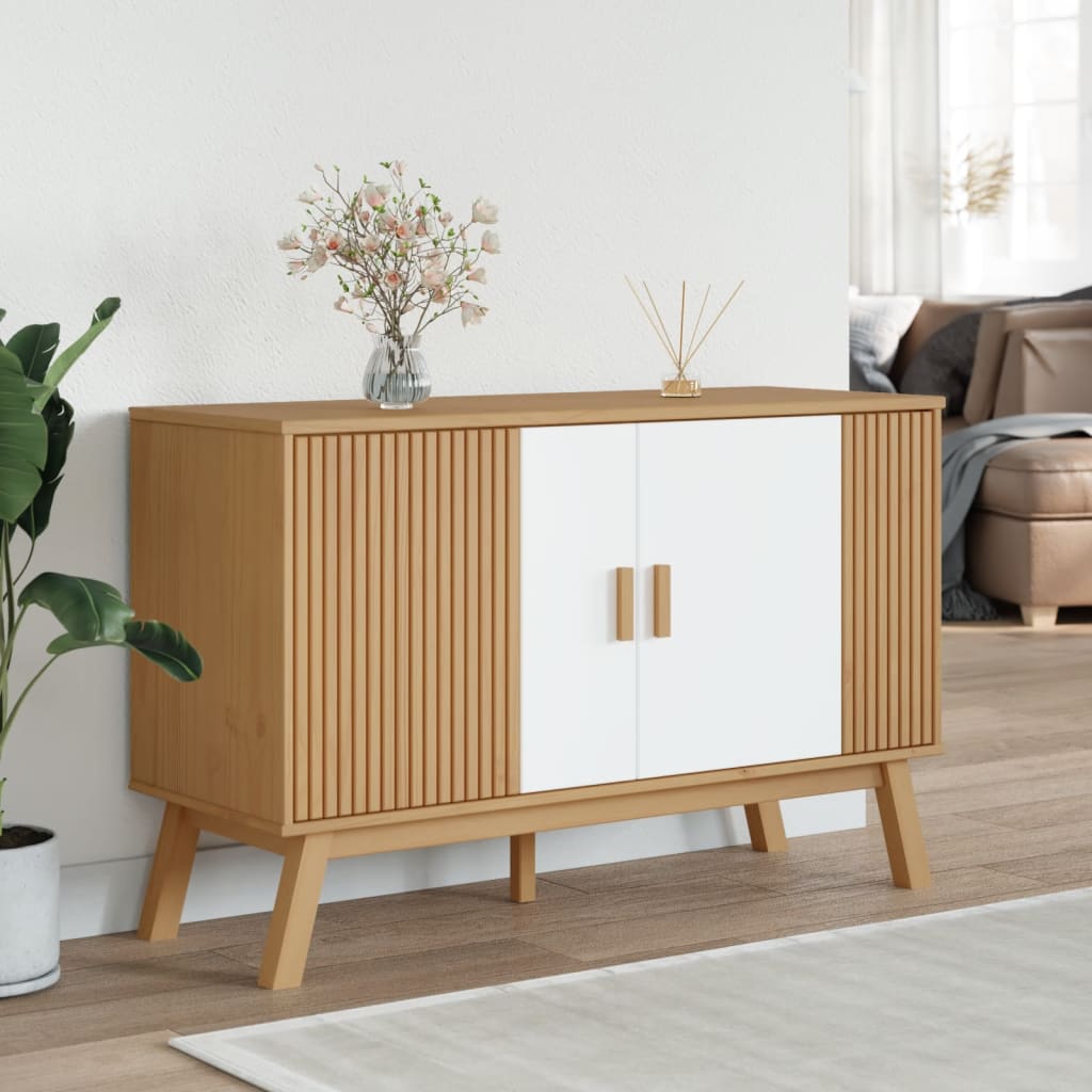 Buffet OLDEN blanc et marron 114x43x73,5 cm bois massif de pin - XIOS