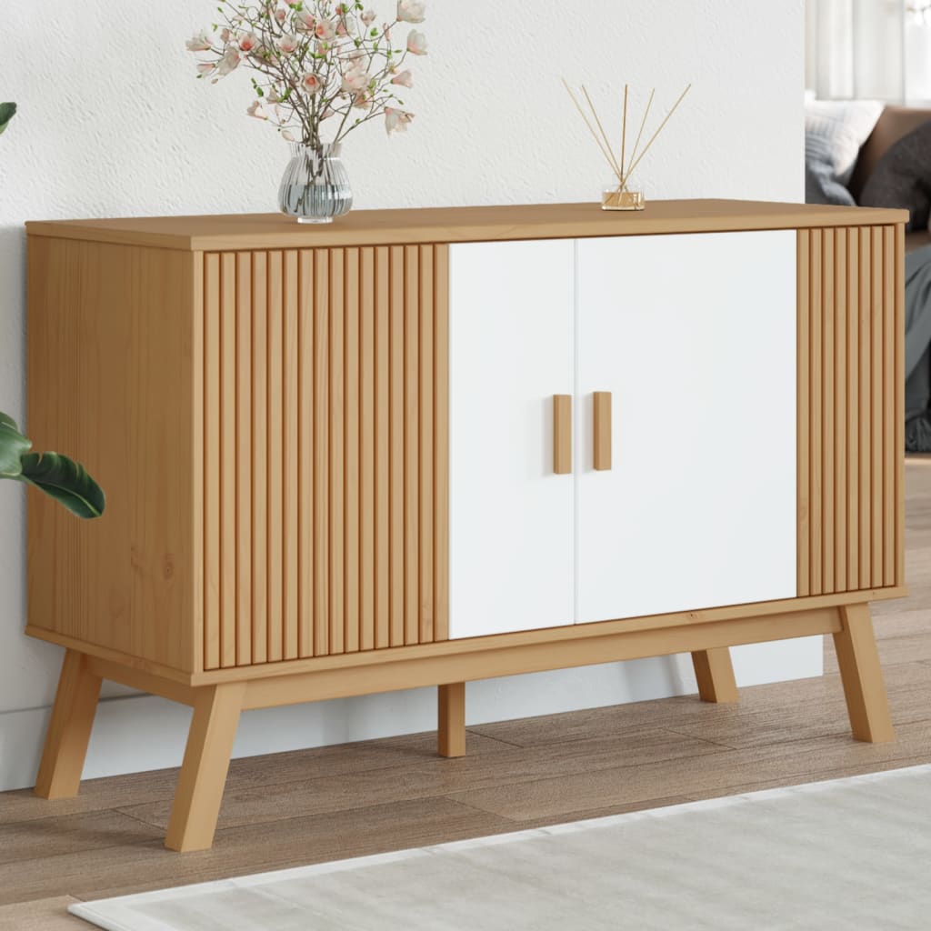 Buffet OLDEN blanc et marron 114x43x73,5 cm bois massif de pin - XIOS