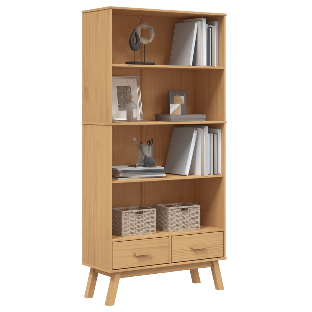 Bibliothèque à 4 niveaux OLDEN marron bois de pin massif - XIOS