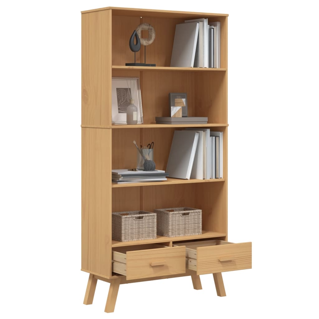Bibliothèque à 4 niveaux OLDEN marron bois de pin massif - XIOS