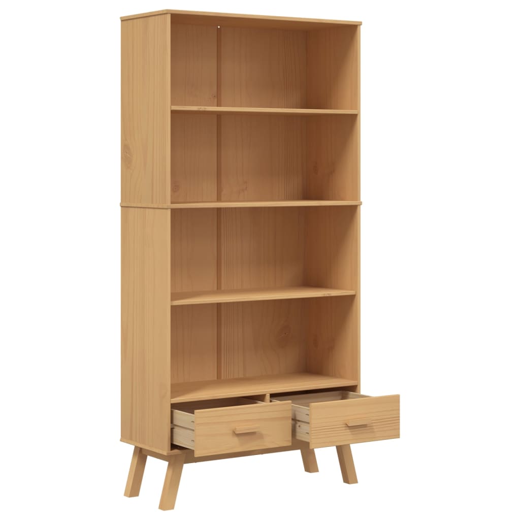 Bibliothèque à 4 niveaux OLDEN marron bois de pin massif - XIOS