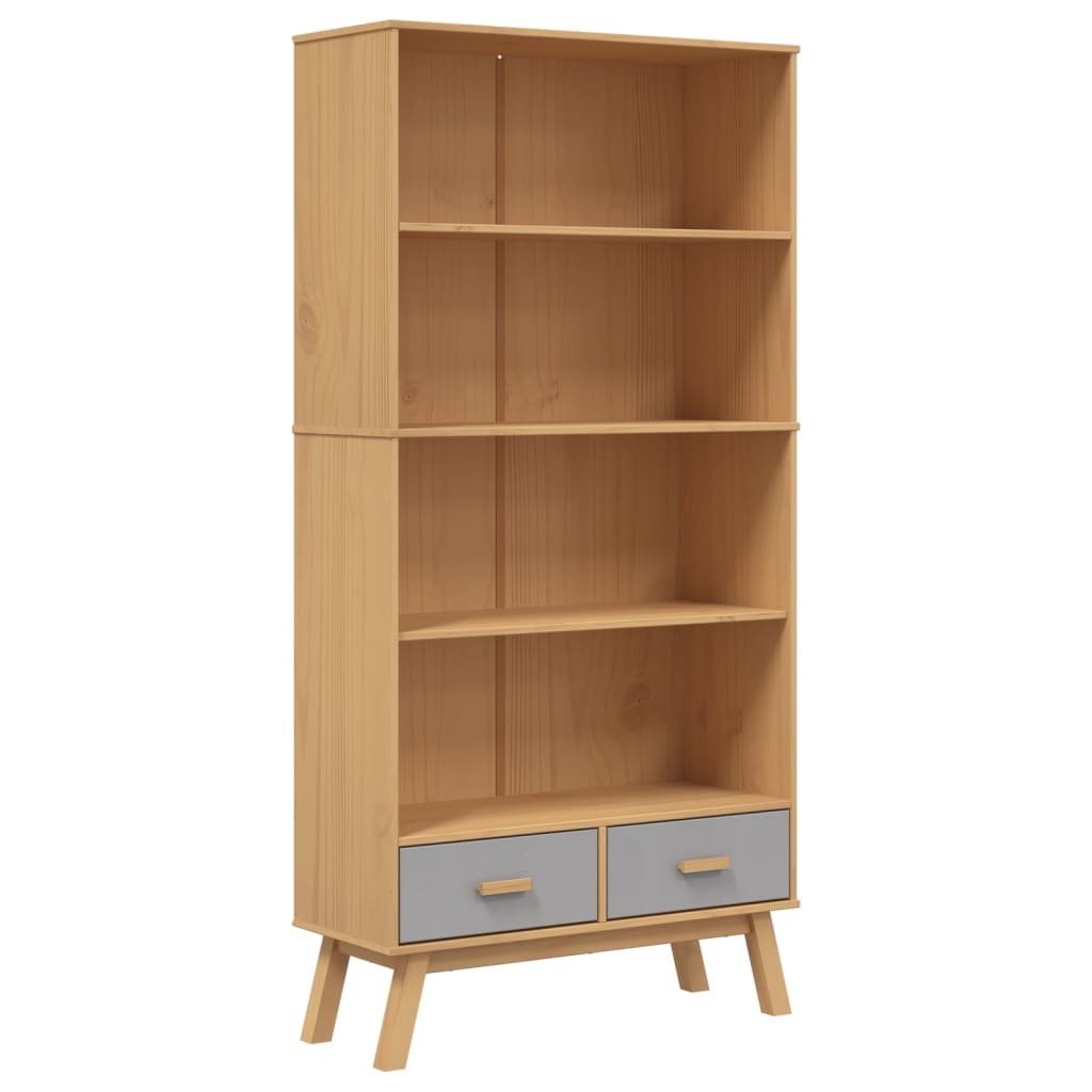 Bibliothèque à 4 niveaux OLDEN gris marron bois de pin massif - XIOS