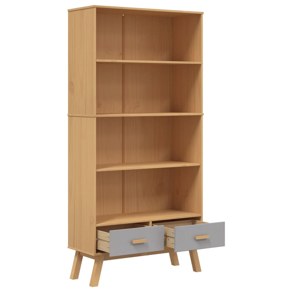Bibliothèque à 4 niveaux OLDEN gris marron bois de pin massif - XIOS