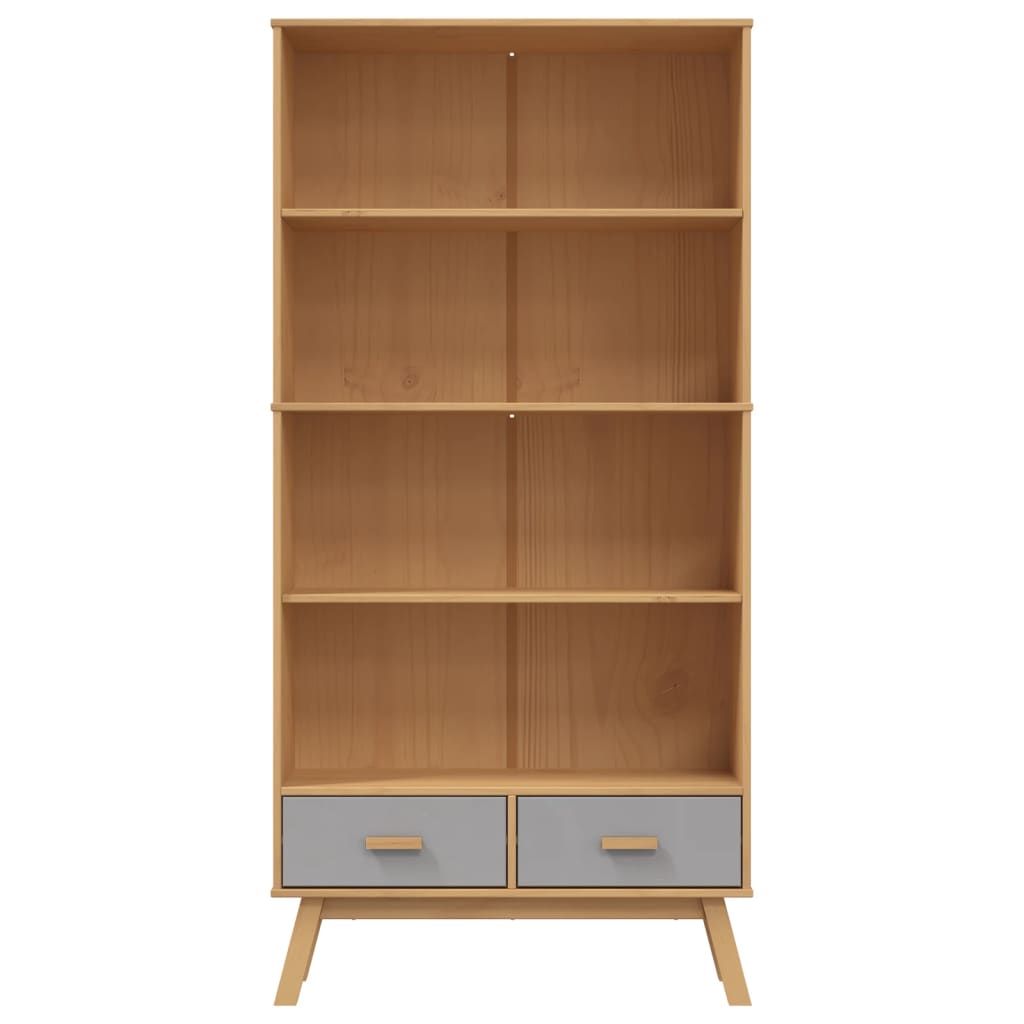 Bibliothèque à 4 niveaux OLDEN gris marron bois de pin massif - XIOS