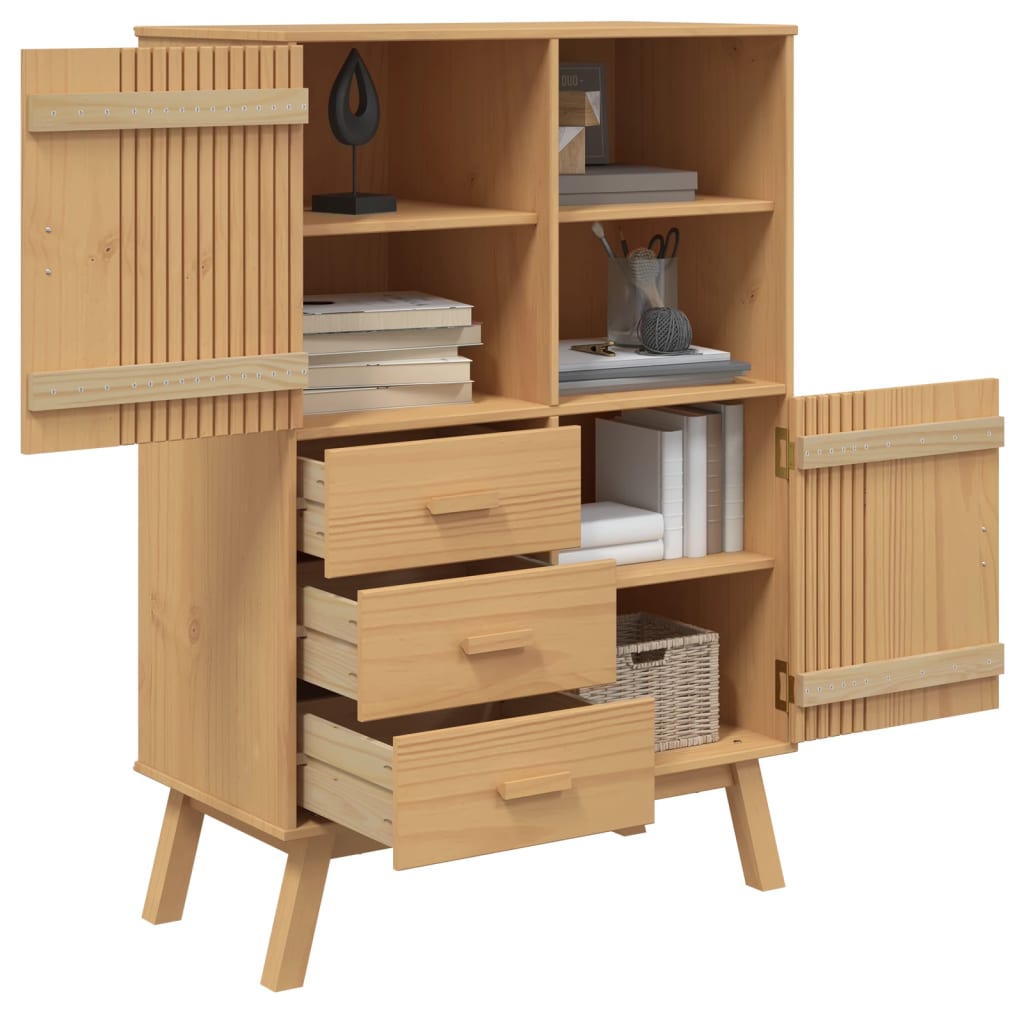 Buffet haut OLDEN marron 85x43x125 cm bois massif de pin - XIOS