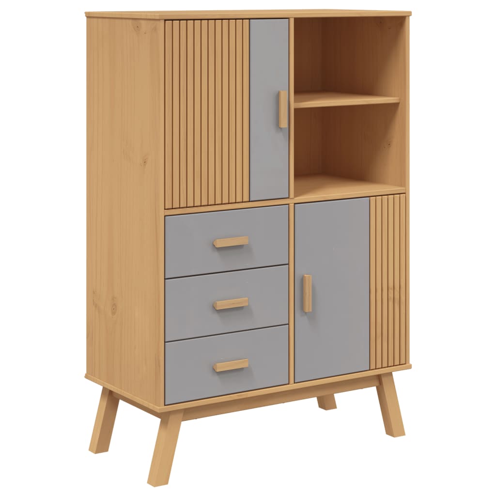 Buffet haut OLDEN gris et marron 85x43x125cm bois massif de pin - XIOS