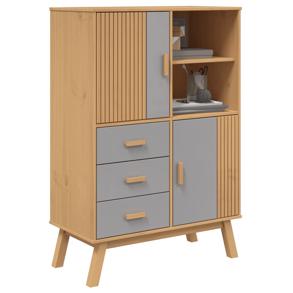 Buffet haut OLDEN gris et marron 85x43x125cm bois massif de pin - XIOS