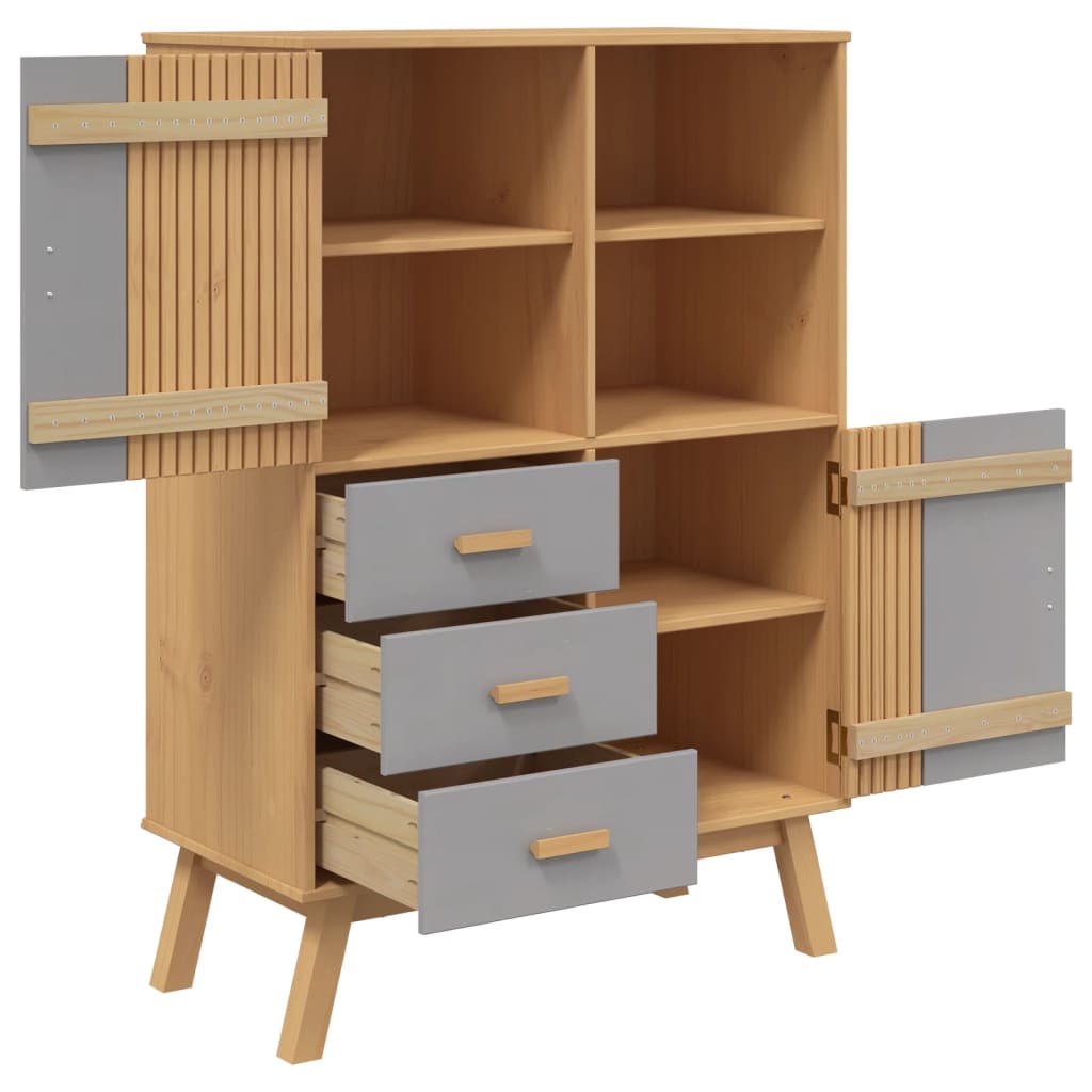 Buffet haut OLDEN gris et marron 85x43x125cm bois massif de pin - XIOS