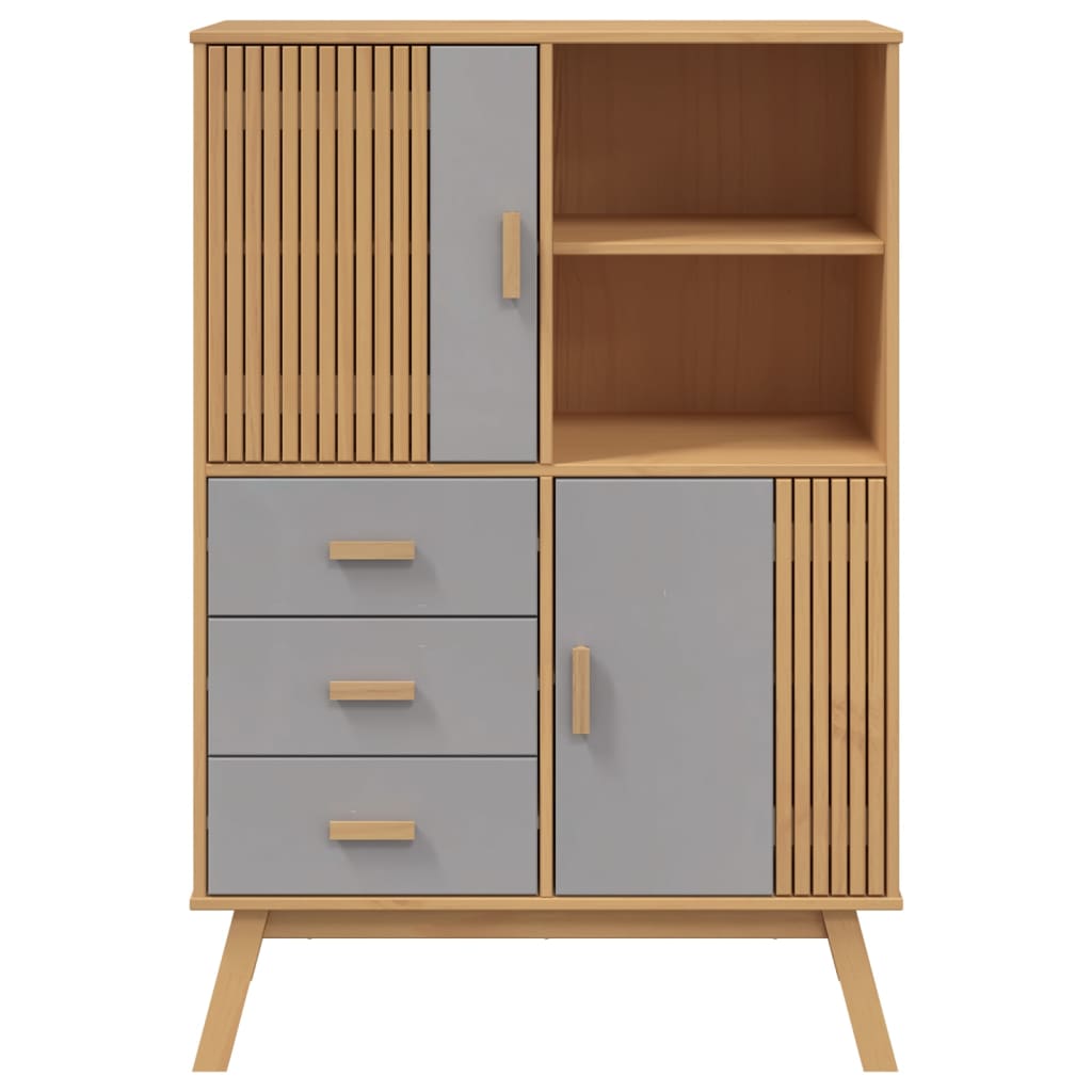Buffet haut OLDEN gris et marron 85x43x125cm bois massif de pin - XIOS