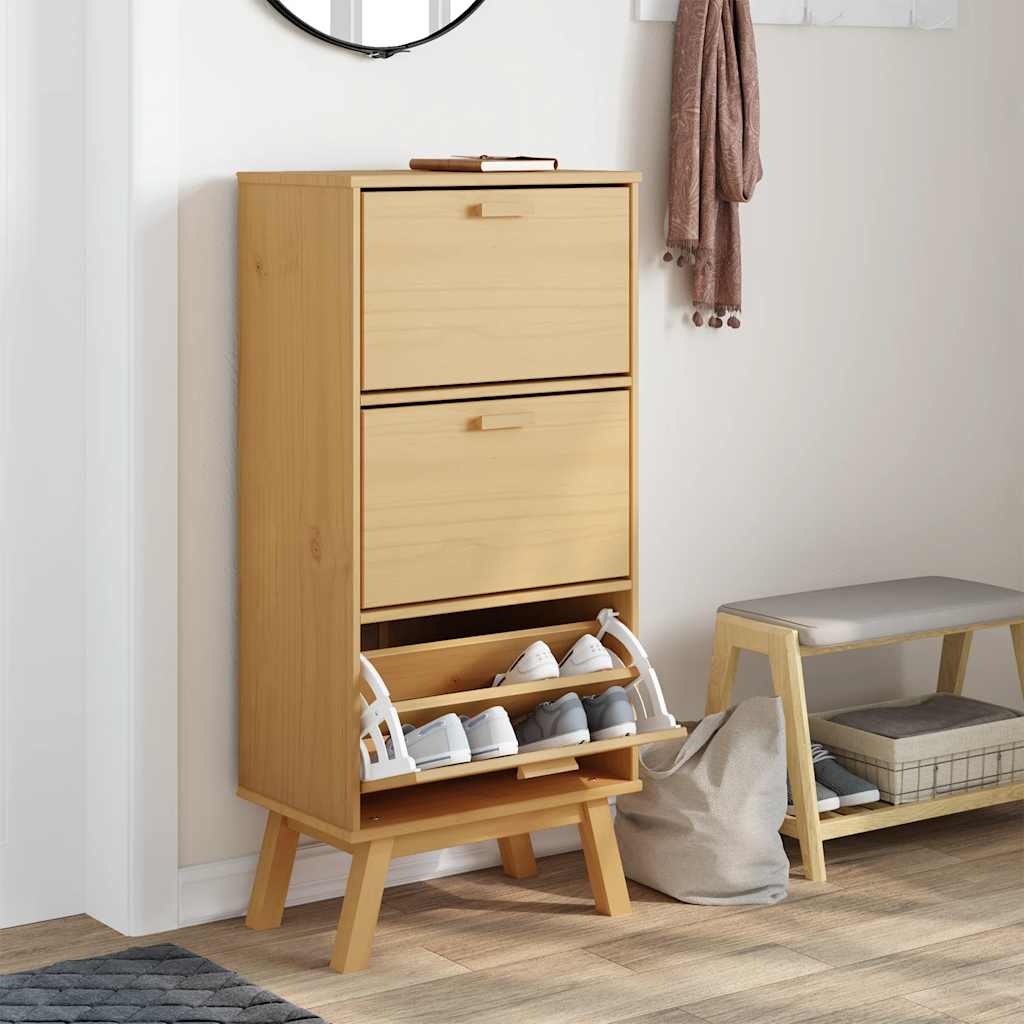 Armoire à chaussures OLDEN marron 55x35x120 cm bois pin massif - XIOS