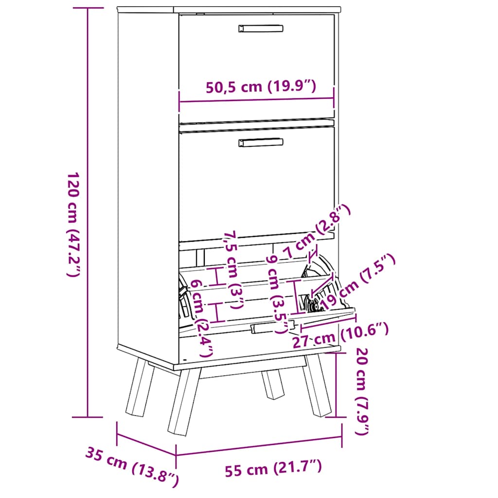 Armoire à chaussures OLDEN marron 55x35x120 cm bois pin massif - XIOS
